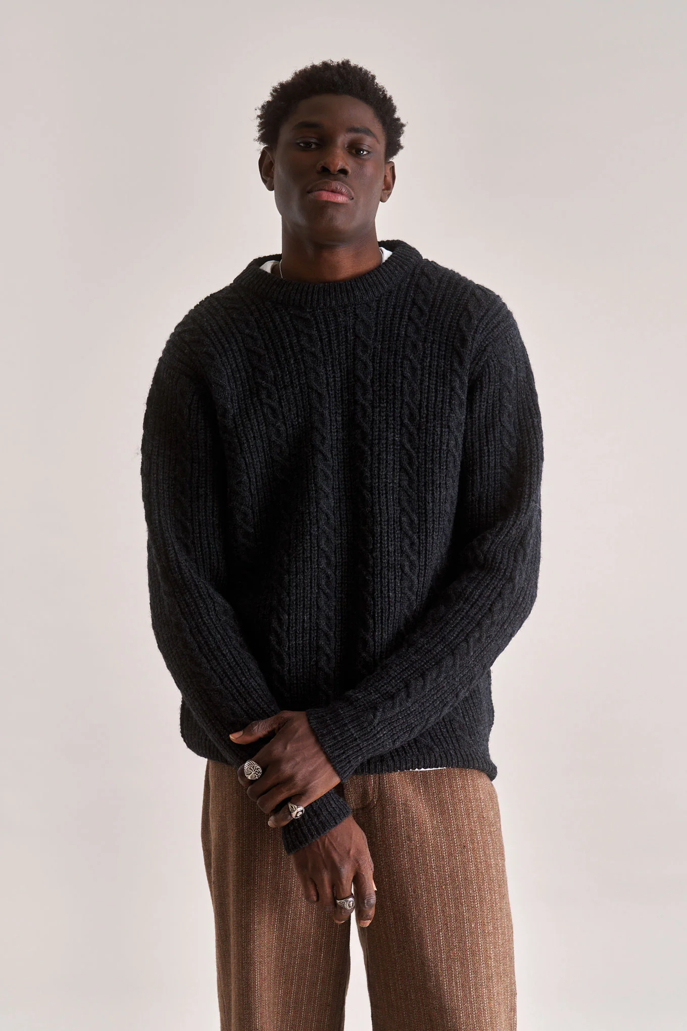 CABLE Lambswool Jumper - Dark Charcoal