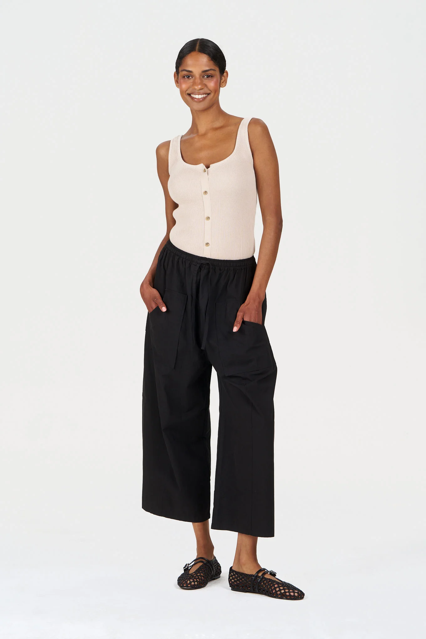 CLEO Organic Cotton Wide-Leg Trousers – Black