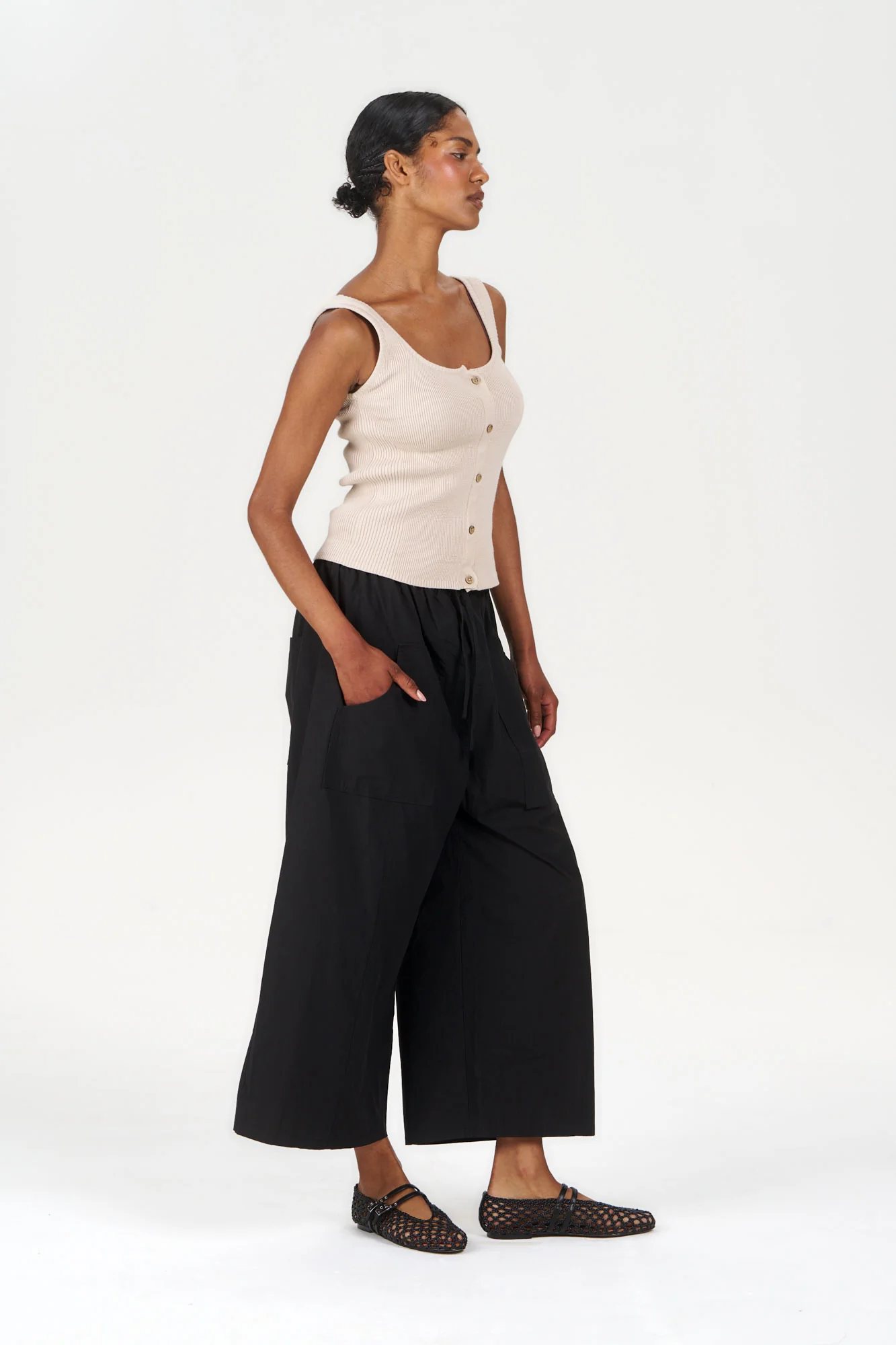 CLEO Organic Cotton Wide-Leg Trousers – Black - Image 2