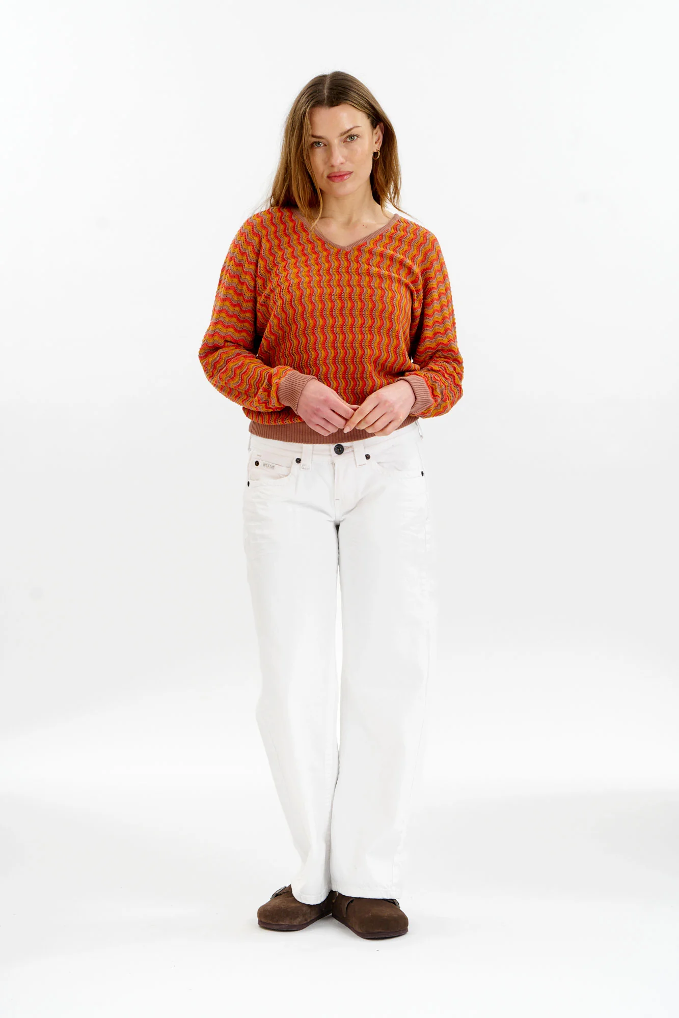 CLOVER Organic Cotton Pointelle Jumper - Coffee - Image 4