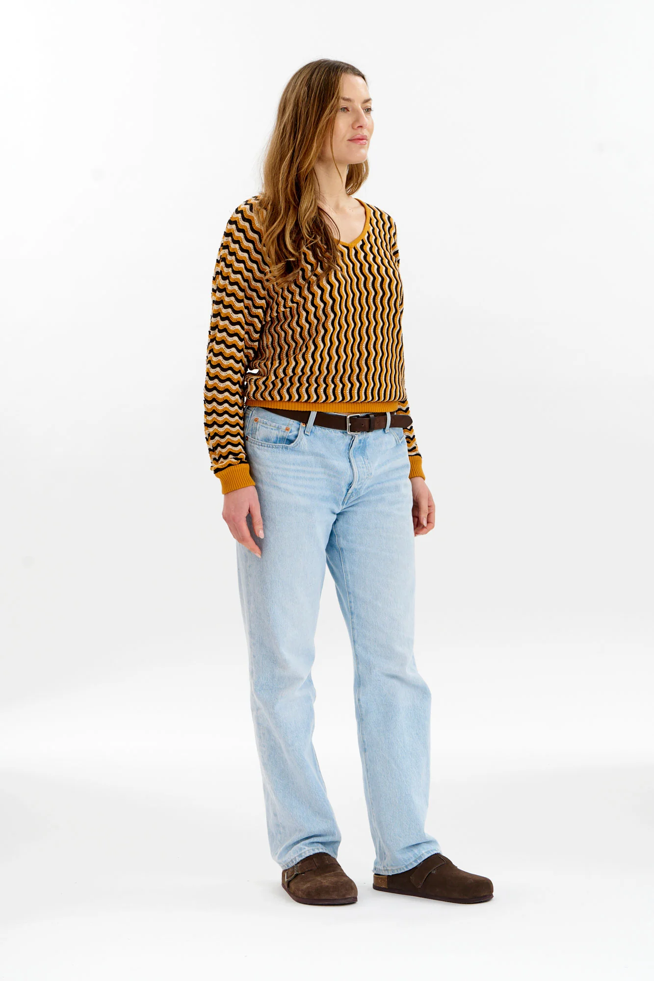 CLOVER Organic Cotton Pointelle Jumper - Mustard - Image 3