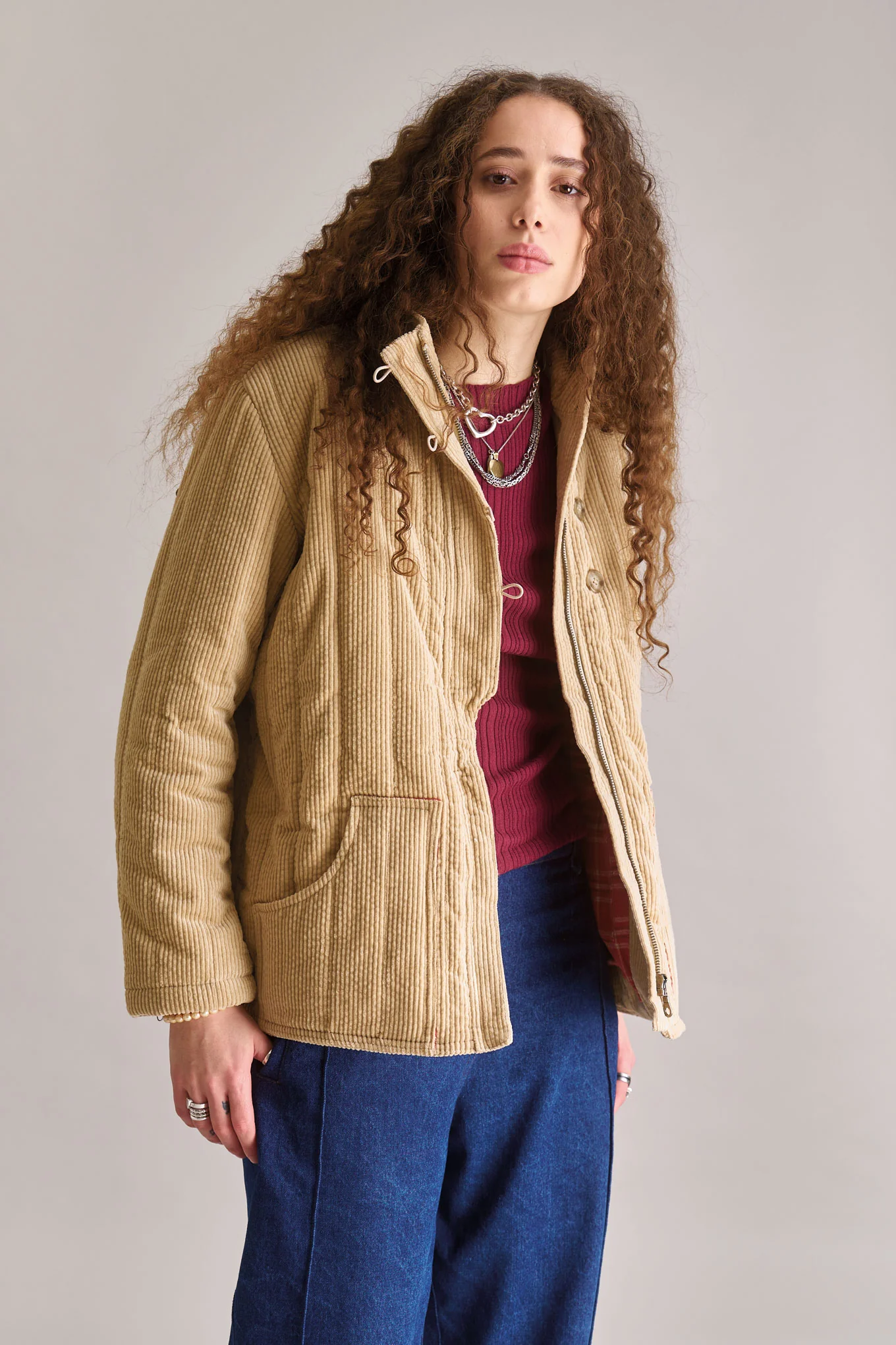 GEORGIA Organic Cotton Cord Coat - Croissant - Image 3