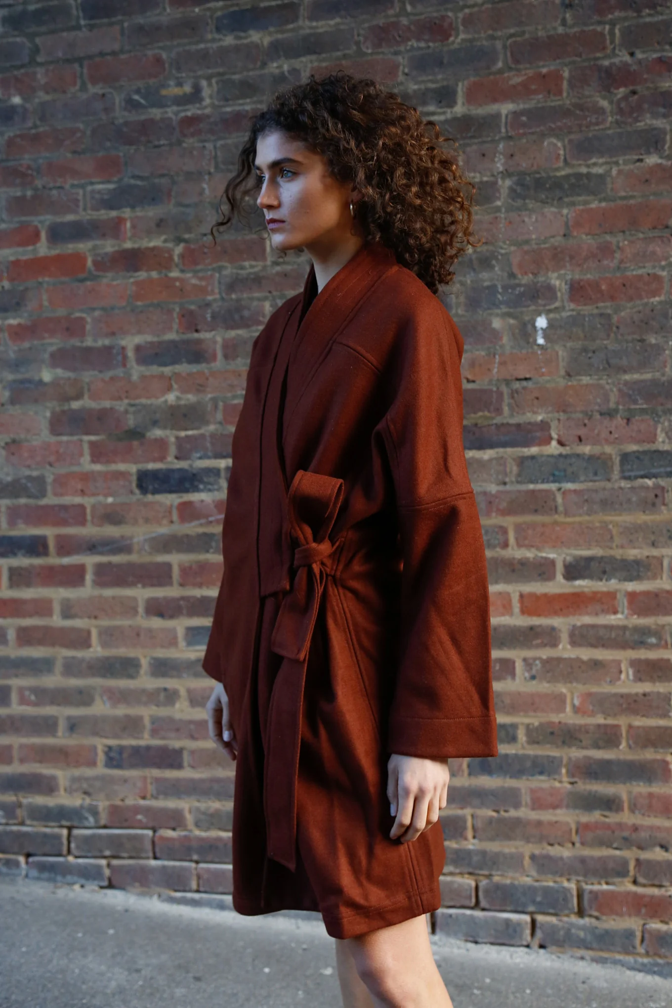 KAIA - Wool Blend Twill Coat Chestnut - Image 3