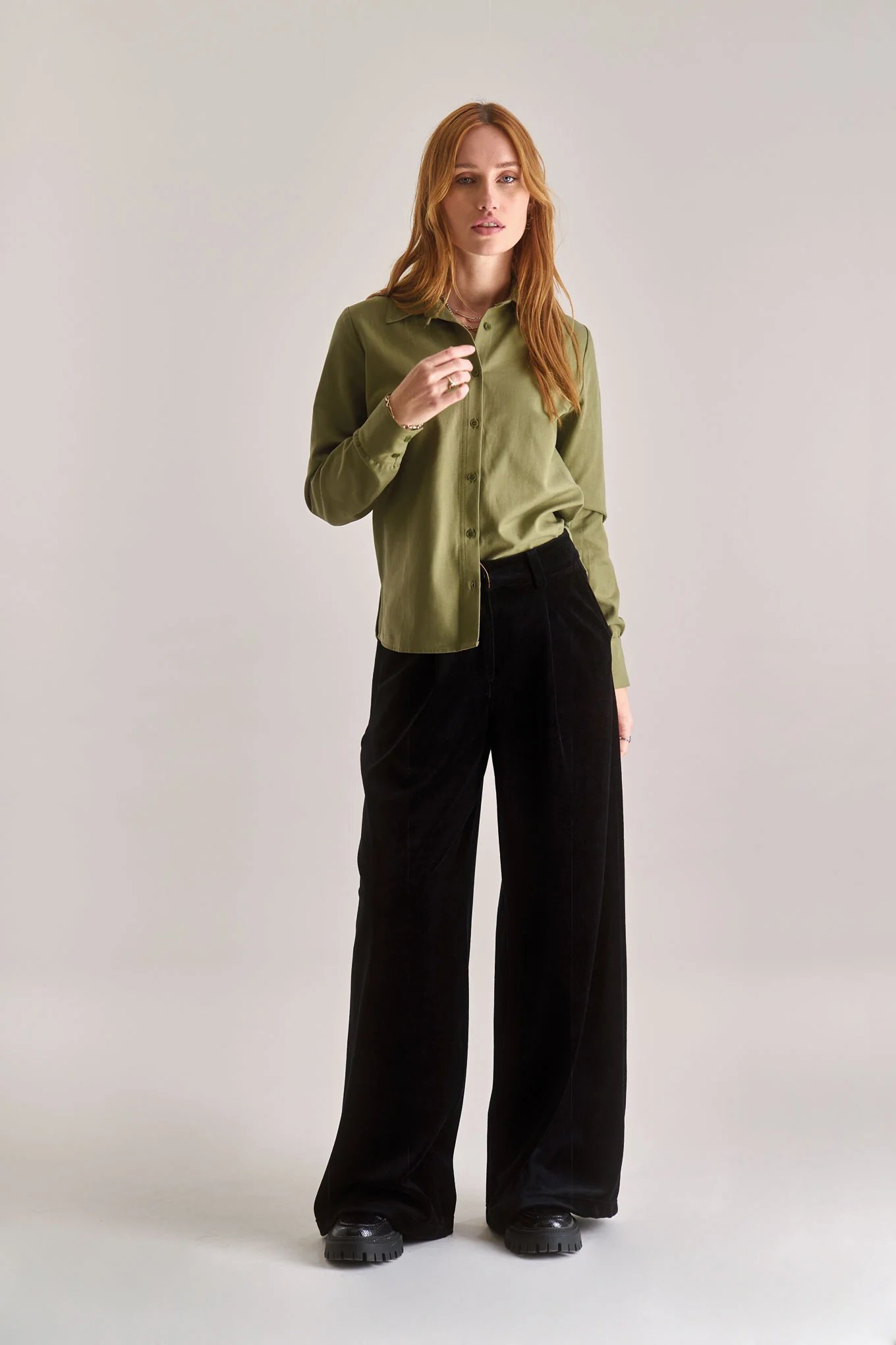 KENJI Cotton Tencel Shirt - Olive - Image 3