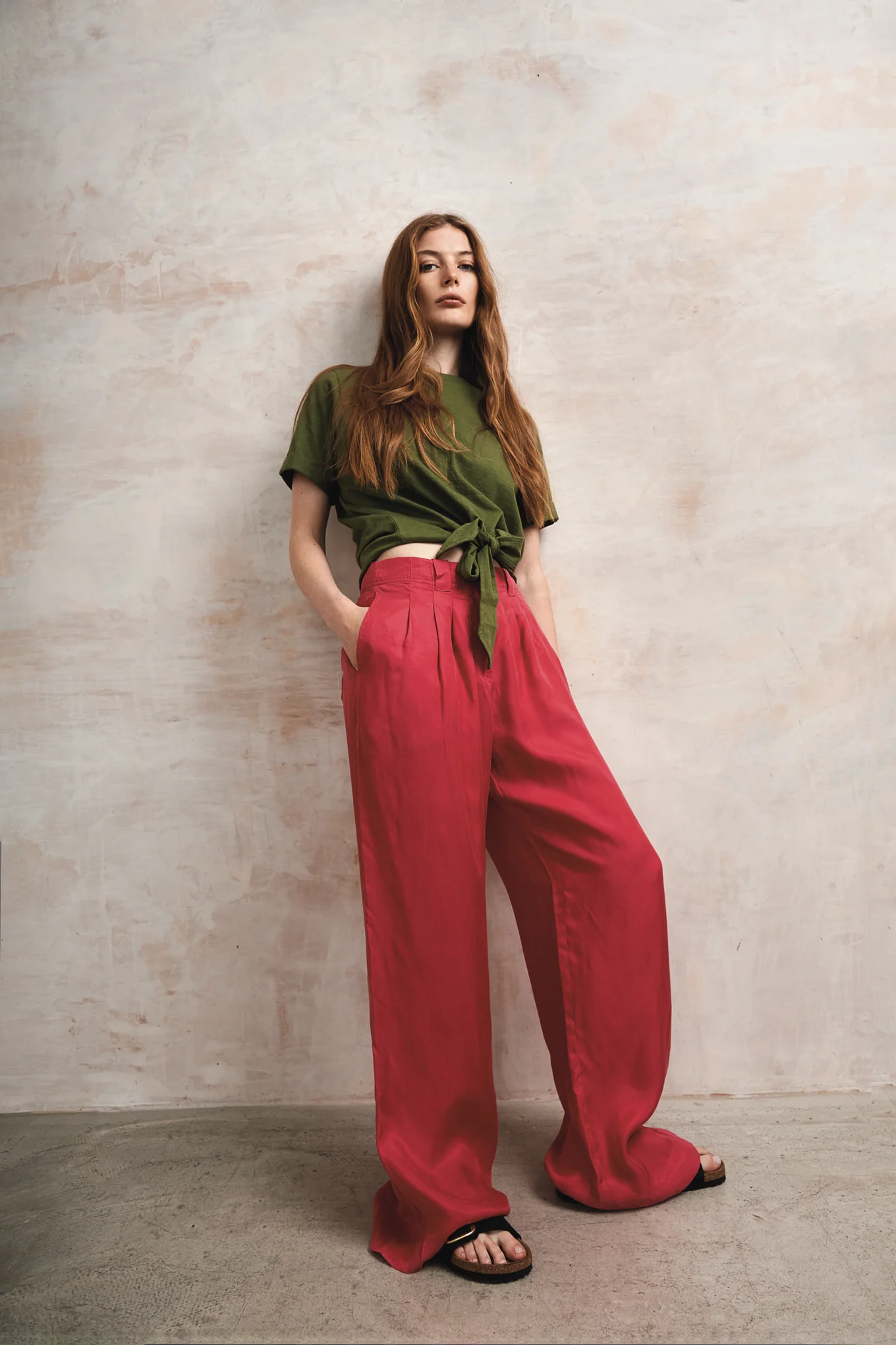 LOLA Cupro Wide Leg Trousers – Berry - Image 3