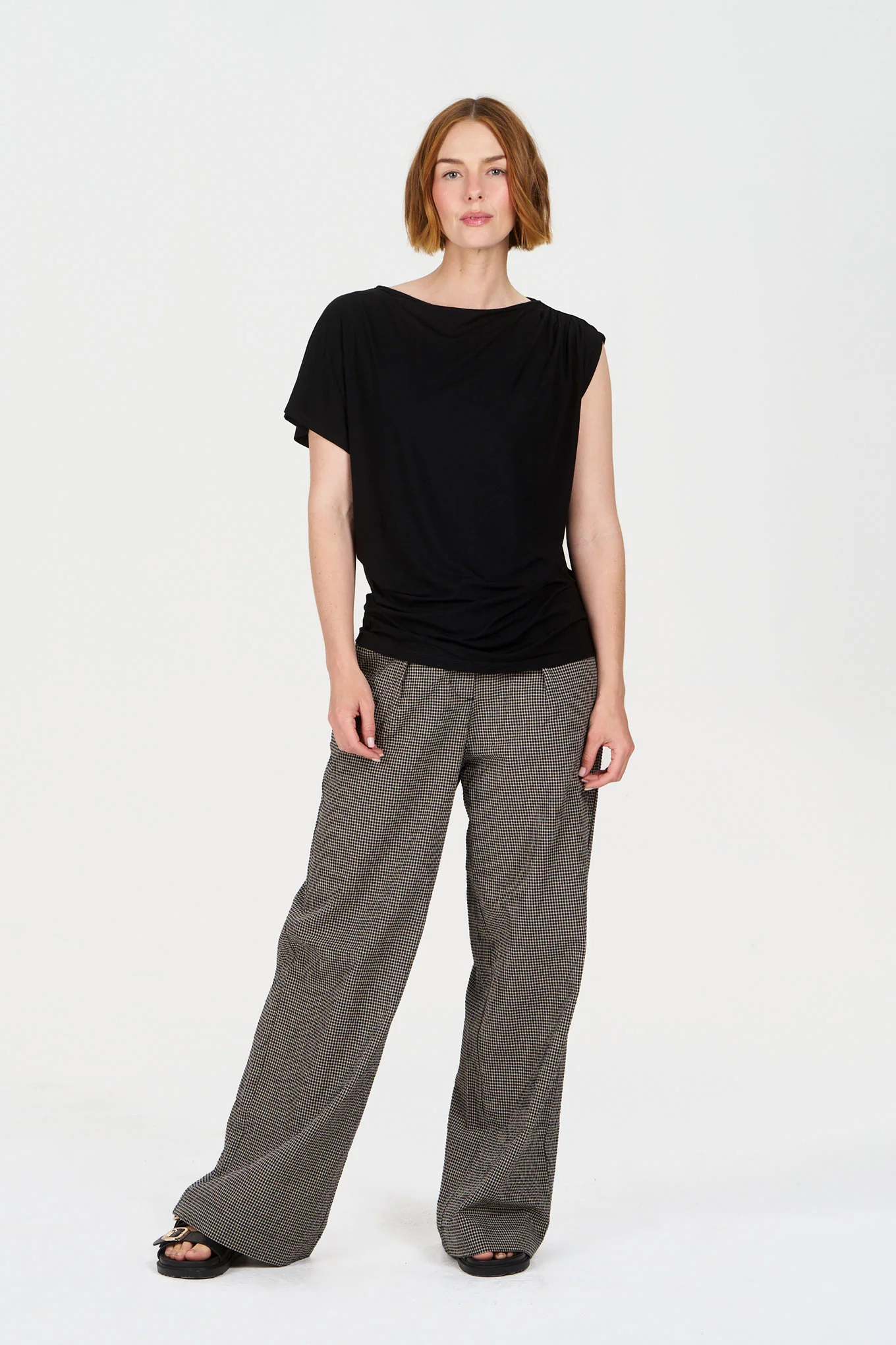 LOLA Organic Cotton Wide-Leg Check Trousers