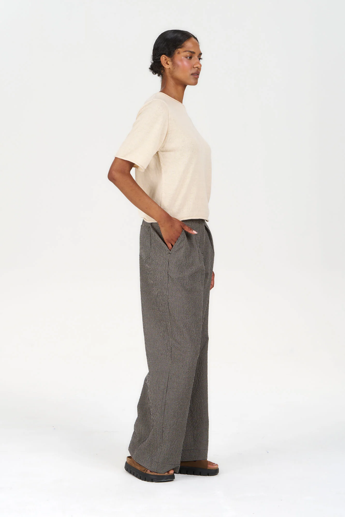 LOLA Organic Cotton Wide-Leg Check Trousers - Image 5
