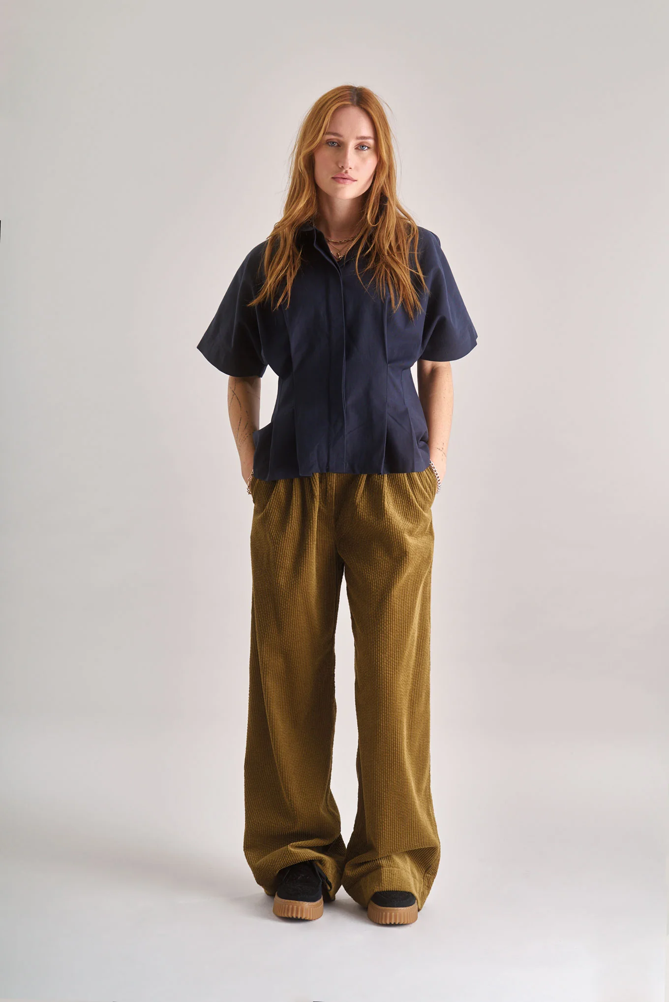 LOLA LILLY Organic Cotton Corduroy Trousers – Olive