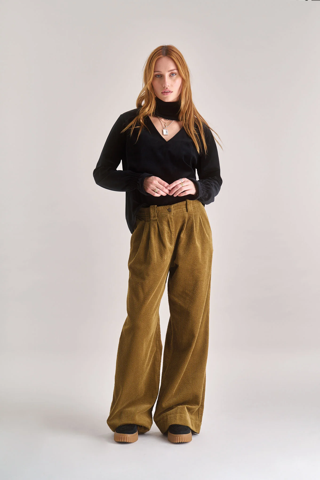 LOLA LILLY Organic Cotton Corduroy Trousers – Olive - Image 2