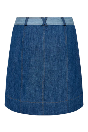 MARGOT - Cotton Blue Patchwork Skirt - Image 3