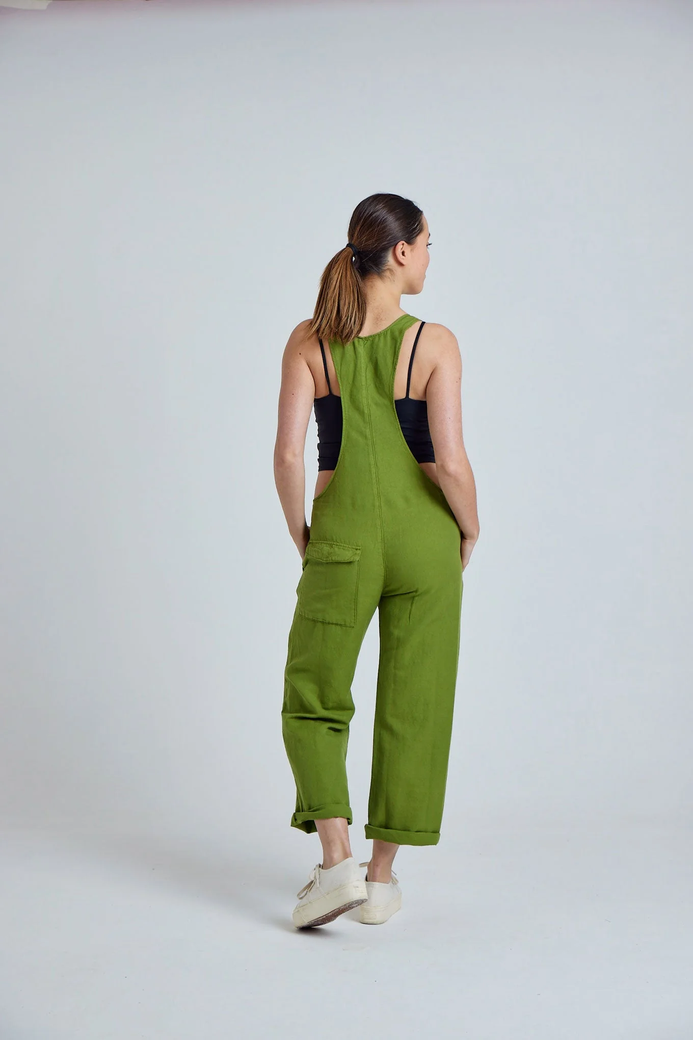 MARY-LOU Green - Organic Cotton Dungaress by Flax & Loom - Image 3