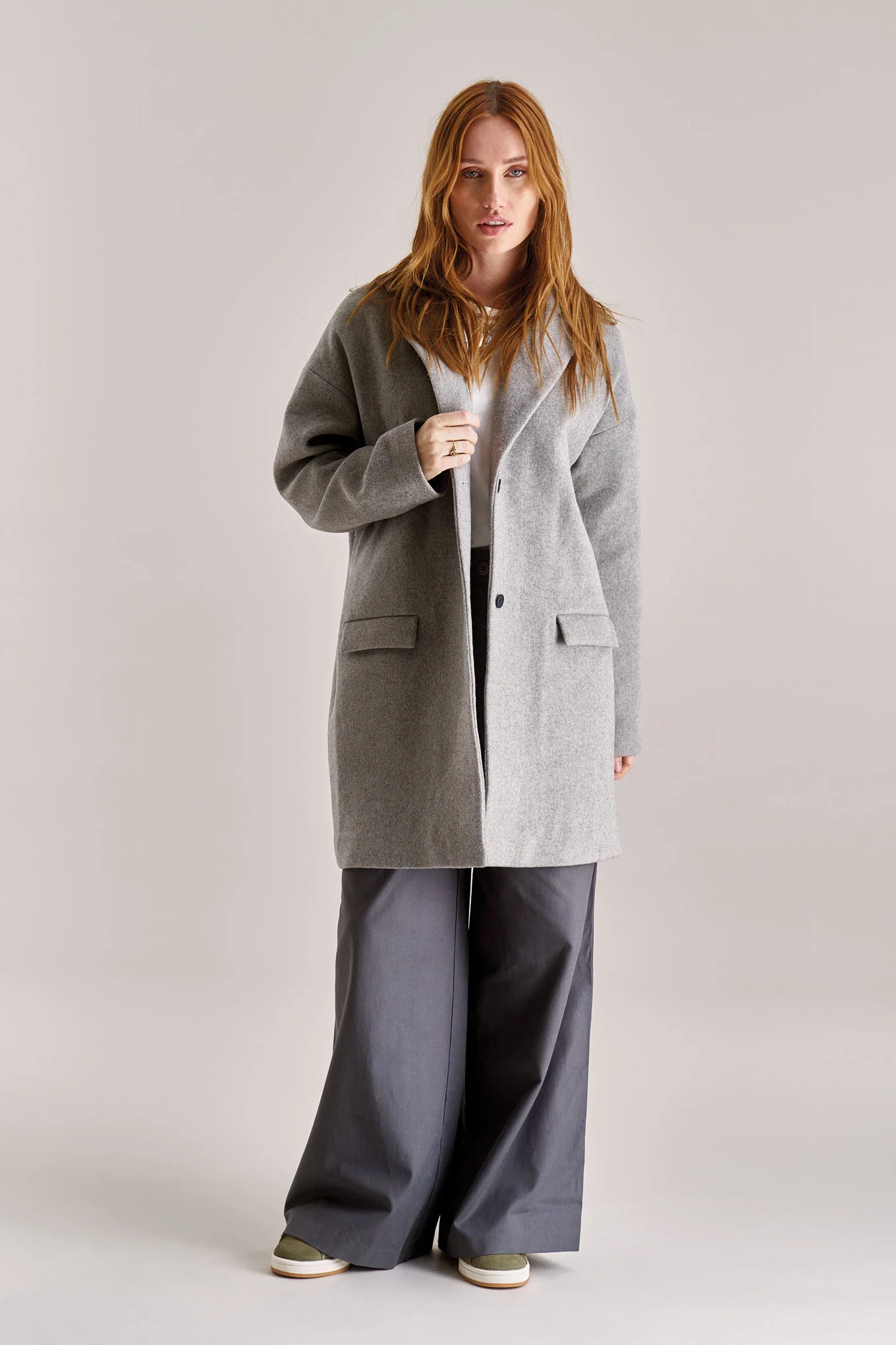 OLIVIA Recycled Wool Poly Coat - Grey