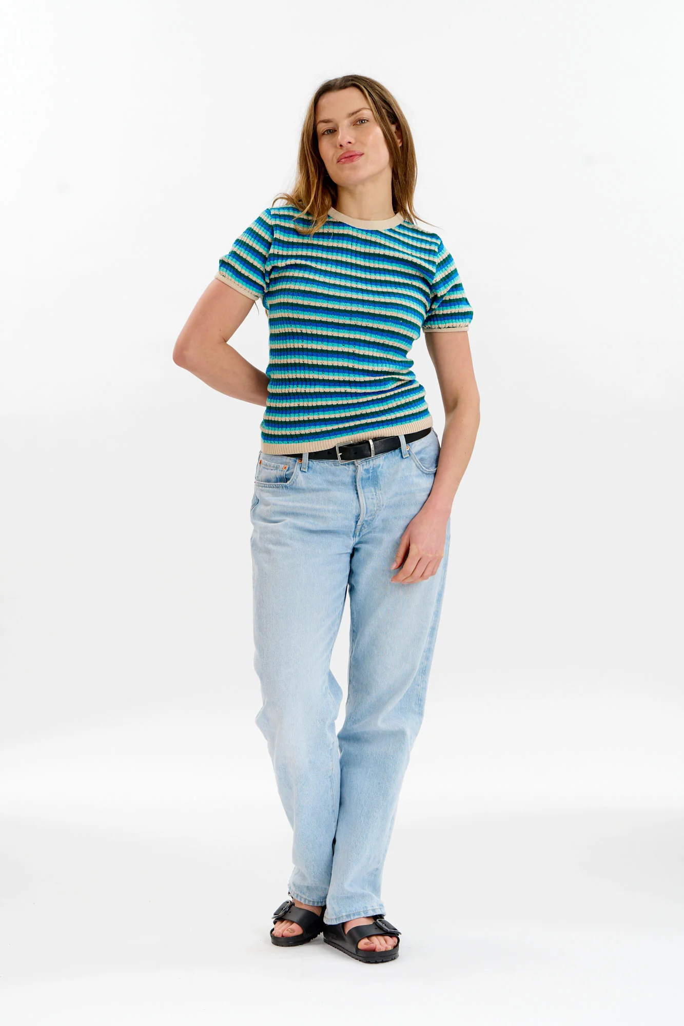 PENELOPE Organic Cotton Pointelle Knit Tee - Ocean - Image 3