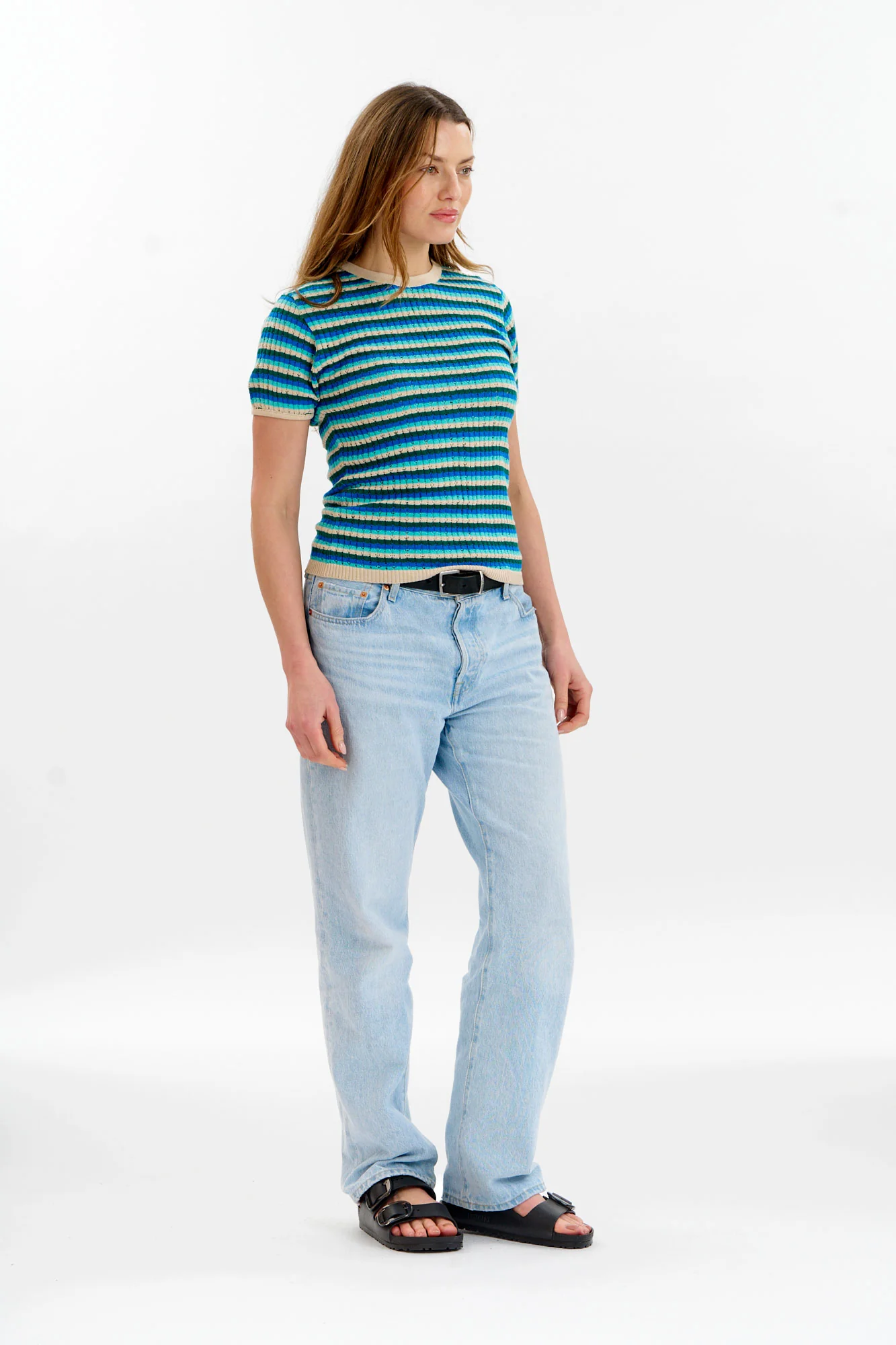 PENELOPE Organic Cotton Pointelle Knit Tee - Ocean - Image 4