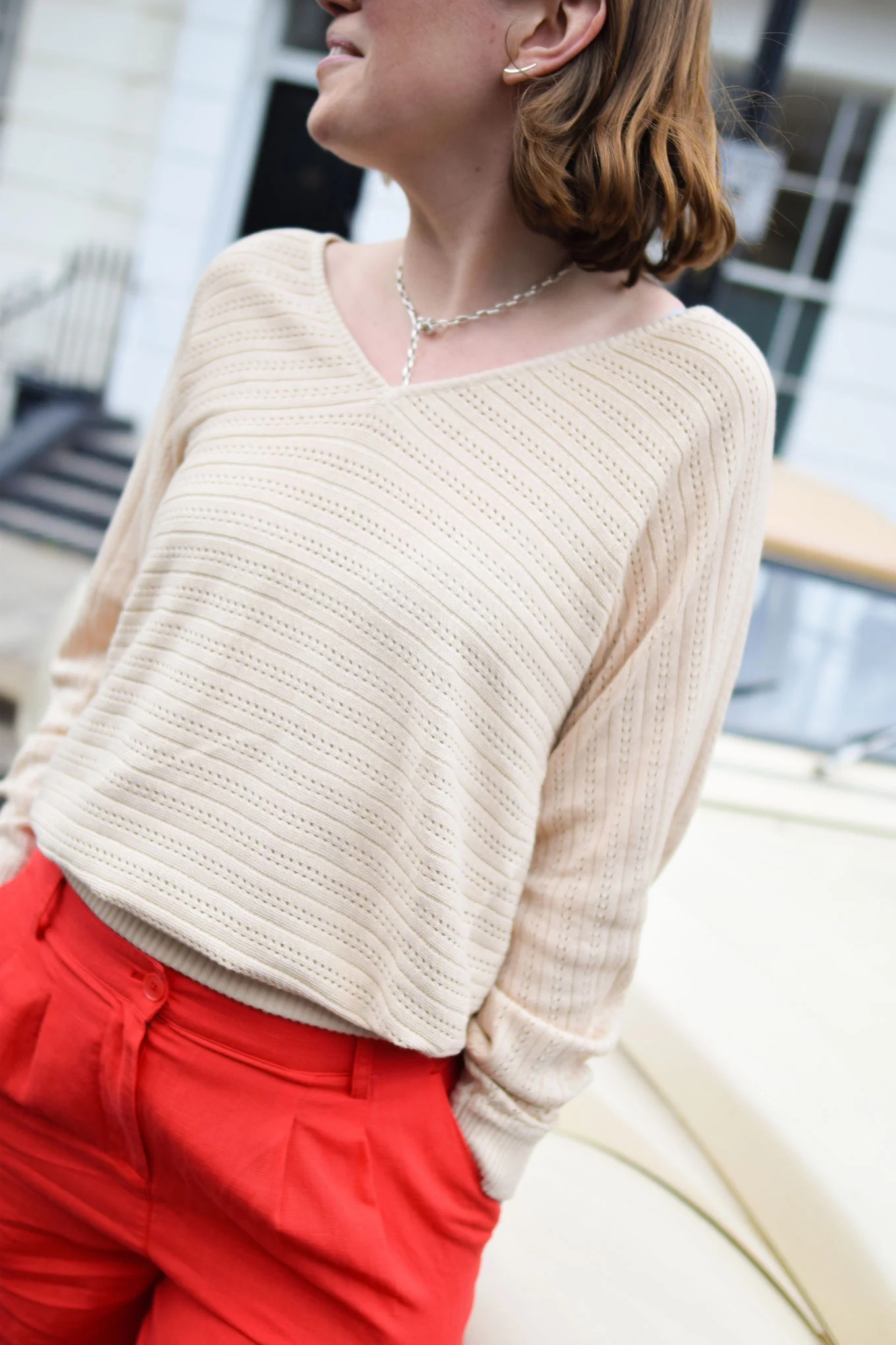 PIA Organic Cotton Pointelle Jumper - Cream - Image 2