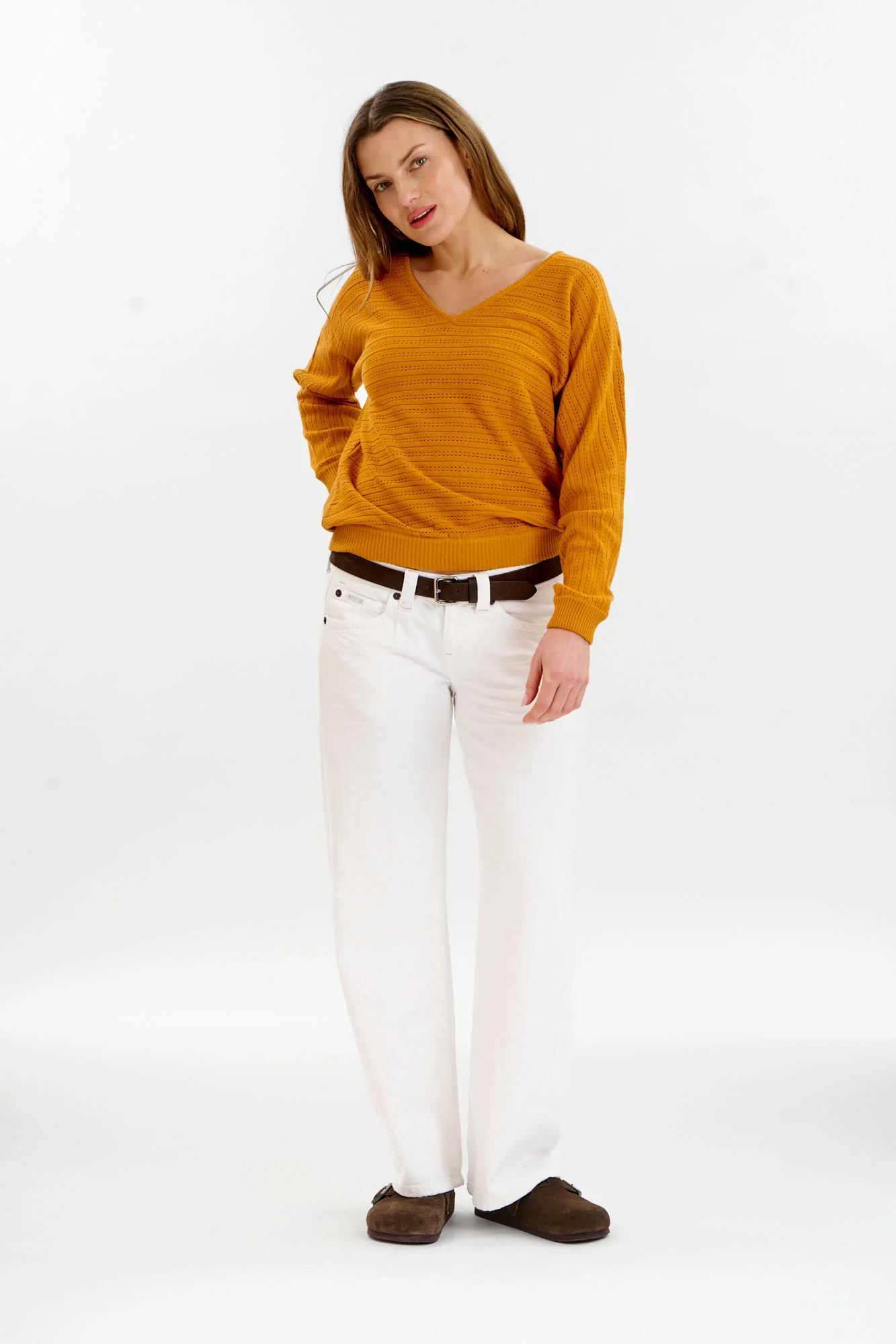PIA Organic Cotton Pointelle Jumper - Mustard - Image 3