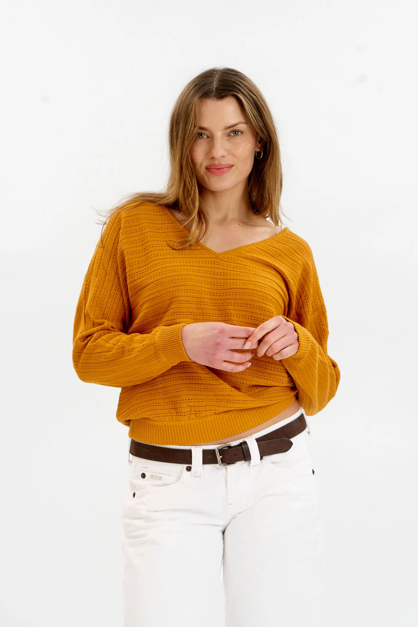 PIA Organic Cotton Pointelle Jumper - Mustard - Image 5
