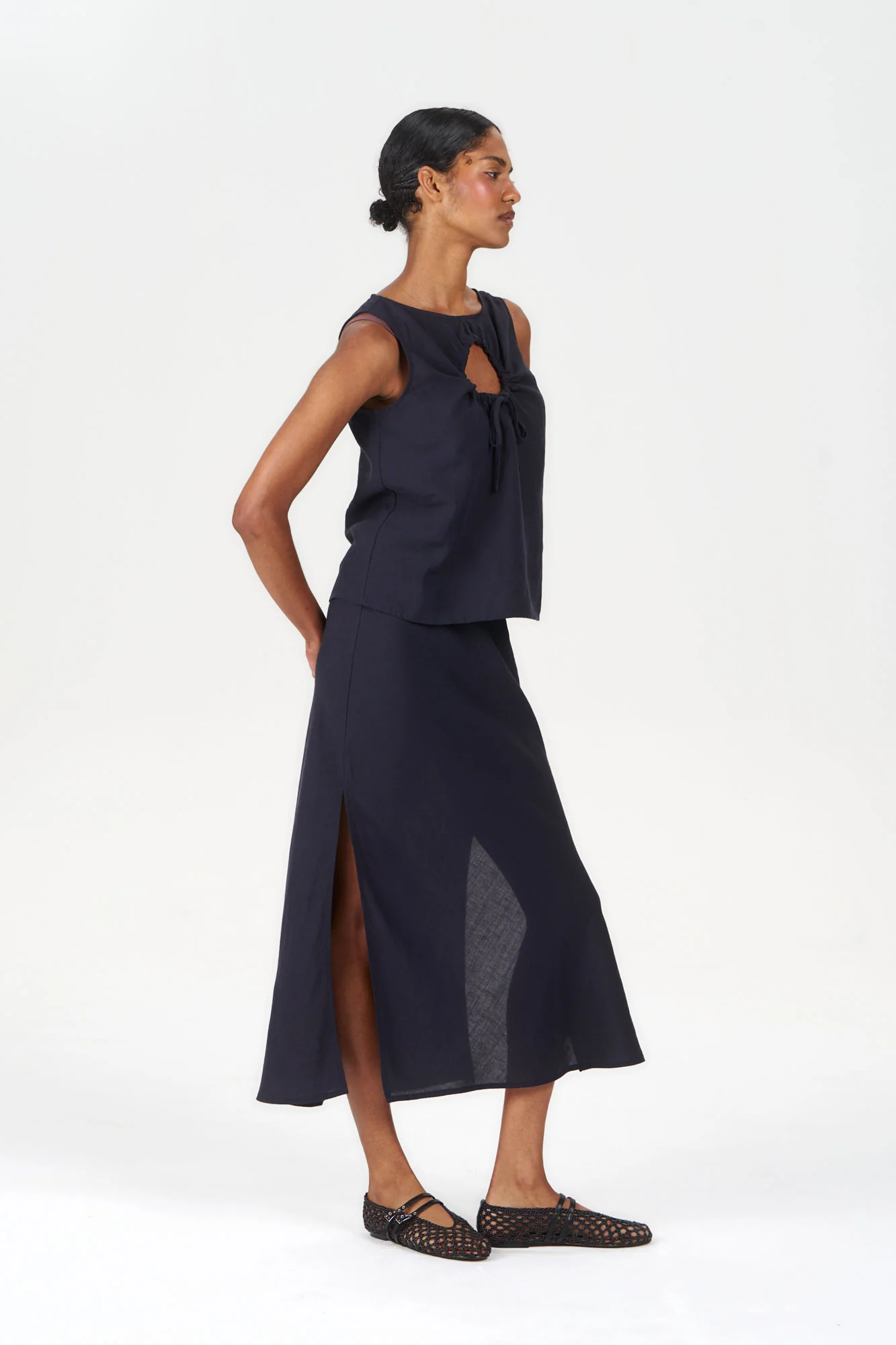RAY Tencel Linen Skirt - Navy - Image 6