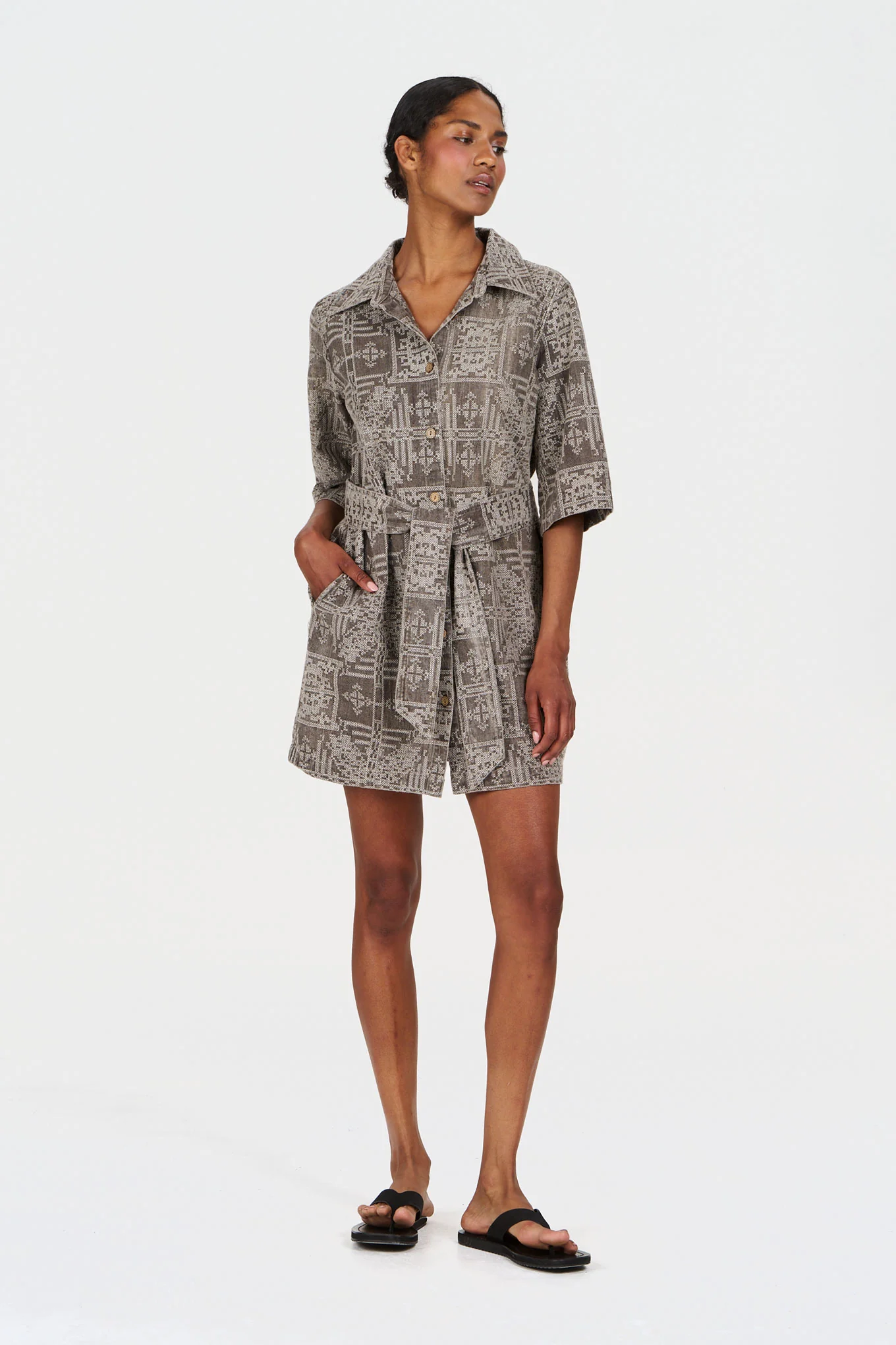 ROMY Organic Linen Cotton Dress - Mushroom Crossstich - Image 2