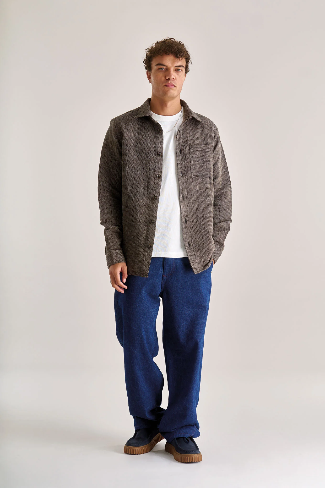 SHANTI Hand Woven Cotton Over Shirt - Brown - Image 3