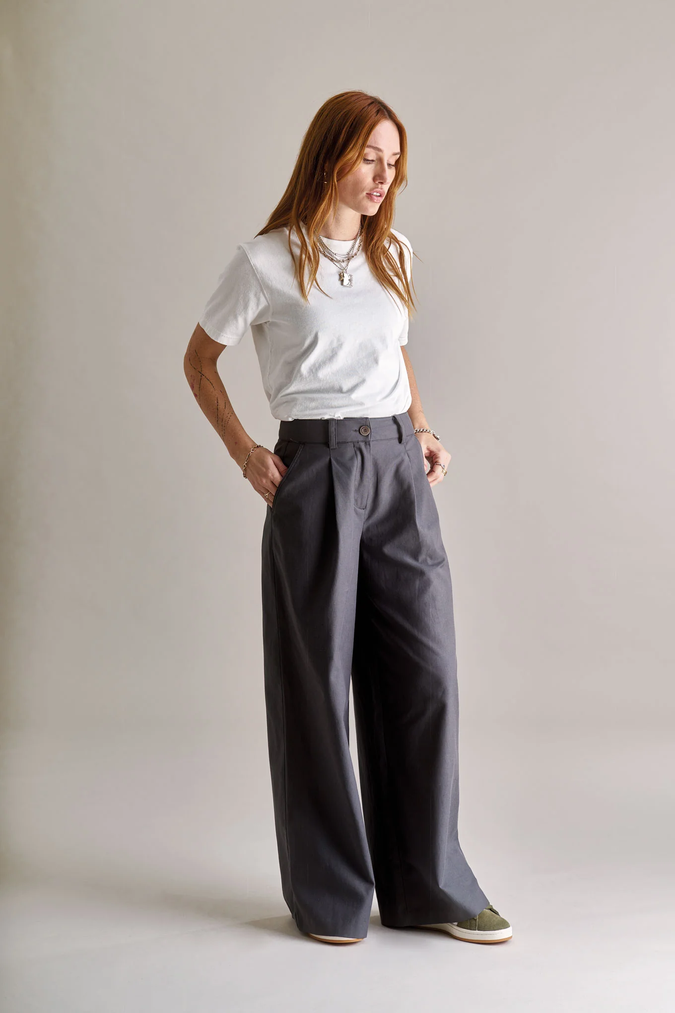 SOFIA Cotton Tencel Trouser - Grey - Image 2