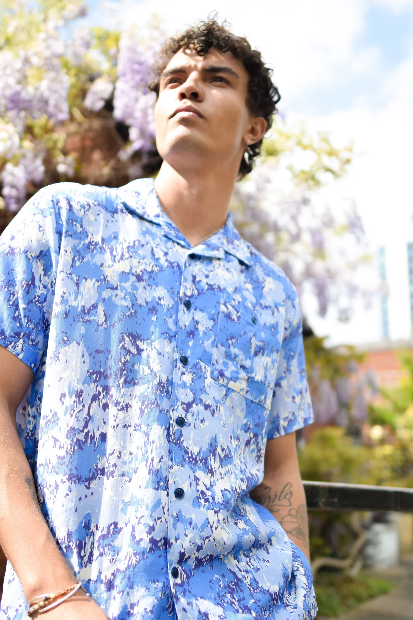 SPINDRIFT Printed Tencel Shirt - Acid Blue - Image 4