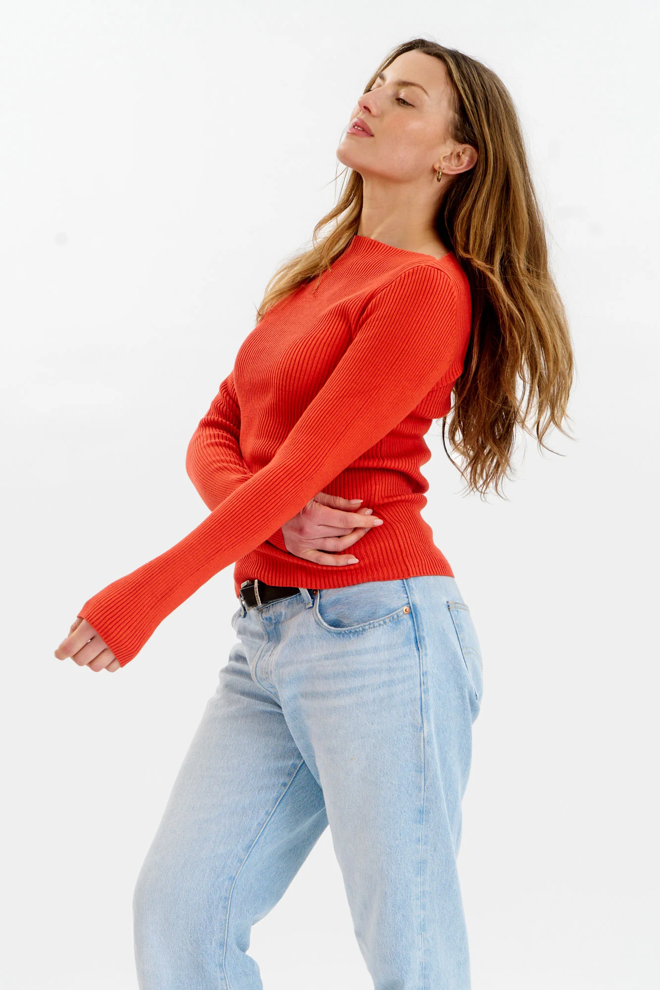 WASABI Organic Cotton Rib Knit Top - Red - Image 4
